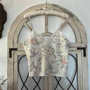 Vintage 80s Deena Floral and Lace Satin Camisole